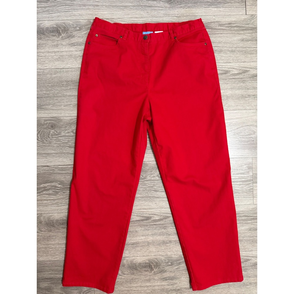 Lark Lane Womens Red High Rise Straight Leg Stretch Cotton Pants Size 14 33x29"